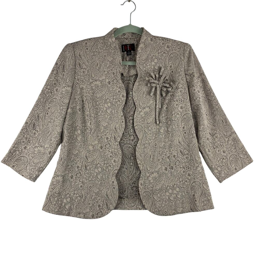 Vintage R&K Originals Suit Jacket Beige Floral Jacquard Women's 8 Career Event